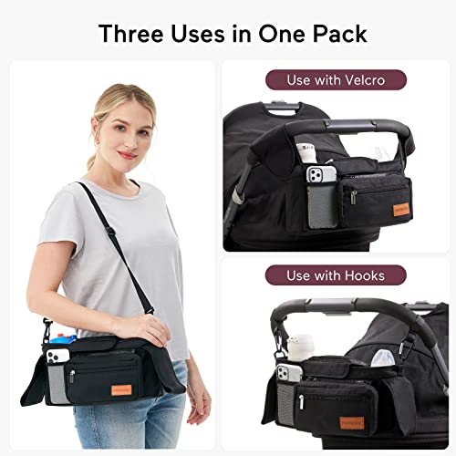 Momcozy Universal Stroller Organizer with Insulated Cup Holder Portable Stroller Fan, 27H Ultra-long Battery Life, Detachable 4 Speed 360°Rotate, LED Night Light with 2 Modes