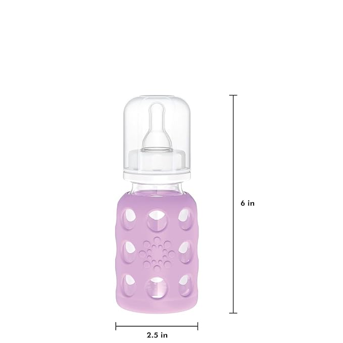 Lifefactory 4-Ounce Glass Baby Bottle with Stage 1 Nipple and Protective Silicone Sleeve Lavender (LF110016C4)