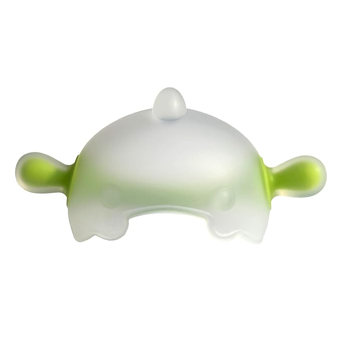 Baby Teething Toy for 0-6 Months ??One-Piece Liquid Silicone Teether, Easy-Grip Dinosaur for Soothing Gums, No Glue No Gaps, Lint-Resistant, Dishwasher Safe with Travel Case(Olive White)
