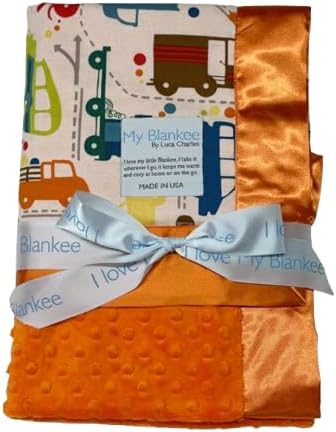 My Blankee Beep Beep White Pima Cotton with Minky Dot Orange Baby Blanket