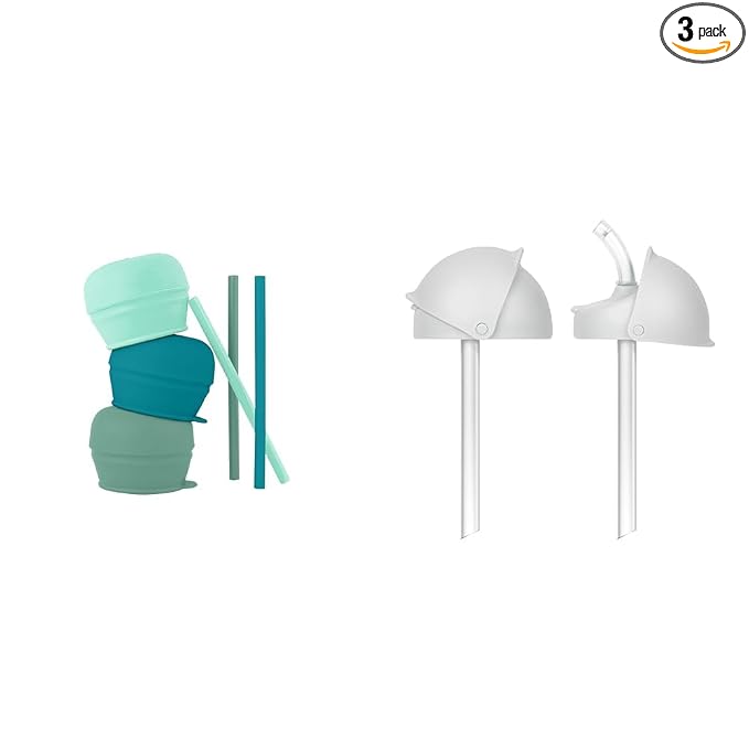 Boon Snug Silicone Sippy Cup Lids and Straws - Includes 3 Lids and 3 Straws & Nursh Silicone Straw Sippy Cup Lid - Conversion Straw Top Nursh Bottles