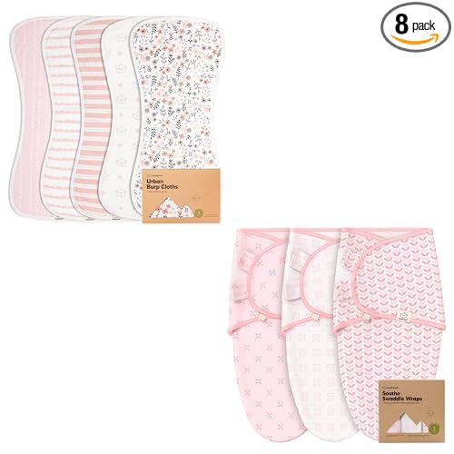 KeaBabies 5-Pack Burp Cloths for Boys, Girls and Baby Swaddle Sleep Sacks - Burping Clothes for Infant, Wearable Sleep Sack Blanket