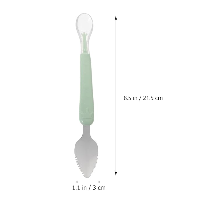 1pcs Double Head Baby Spoon,Silicone Baby Fruit Scraping Mud Spoon Feeding Spoons Training Spoon Set for Infants Baby,Green