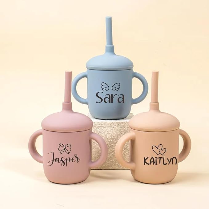 Custom Baby Sippy Cup with Engraved Name,Personalized Silicone Baby Cup with Handle,Newborn & Christmas Gift