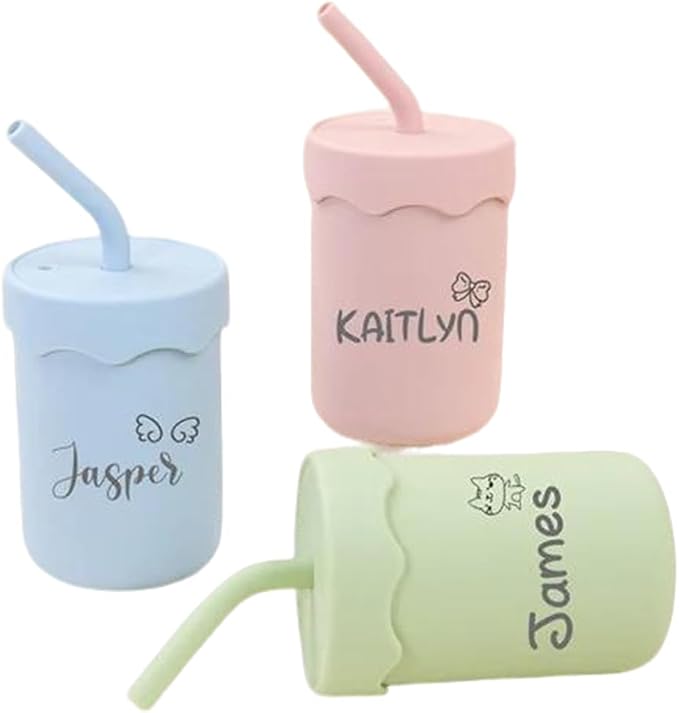 Personalized Baby Sippy Cup,Custom Silicone Baby Water Cup with Engraved Name,Toddler Training Cups with Lid and Handle,Newborn Gift,Christmas Gift (style2)