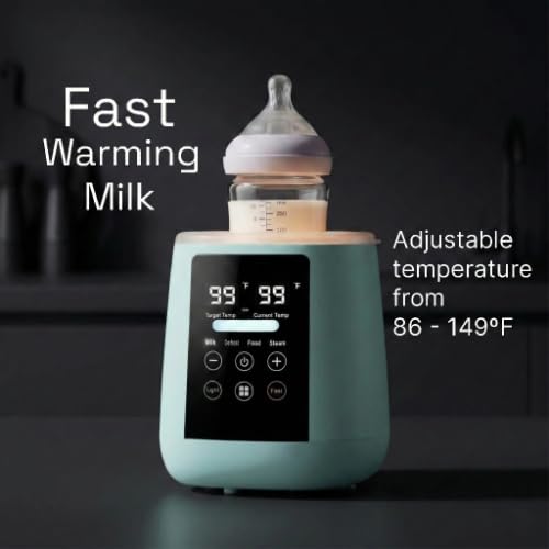 Baby Bottle Warmer, 3-in-1 Milk Warmer, Defrosts Frozen Breakmilk, LED Display, Night Light, Steam Sterilizer, Adjustable Temp, Portable, Perfect for Formula, Food Jars, Newborn (Green)