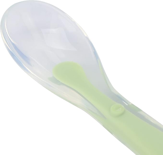 Baby Feeding Spoon, Baby Spoon High Elastic Silicone Full Wrap Design Food Grade Silicone for Baby(Green)