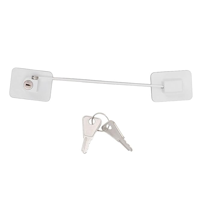 Cabinet with Lock, Cabinet Locks,Refrigerator Lock White Childproof Freezer Lock Child Safety Cabinet Drawer Lock with 2 Keys