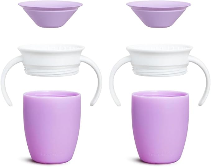 Munchkin Miracle 360 Cups for Toddlers sippy cups, toddler cups spill proof with Dentist Recommended Spoutless Design, BPA-Free Kids Cups, Easy to Clean, 7oz, 6 Months (Lilac, 2 Count)