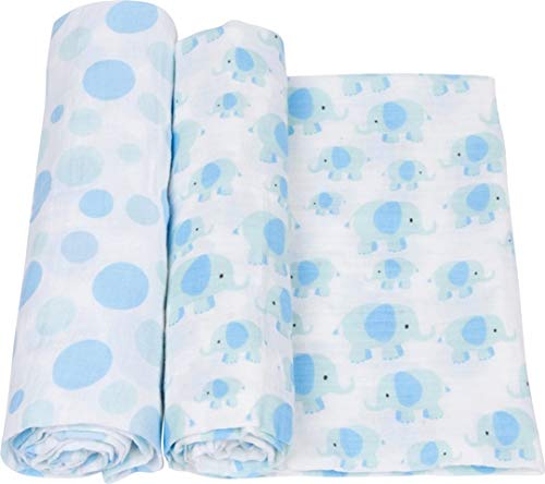 Miracle Blanket Soft Muslin Swaddles Newborn Nursery Sleep Essential - Pack of 2 Warm Wraps (Elephants)