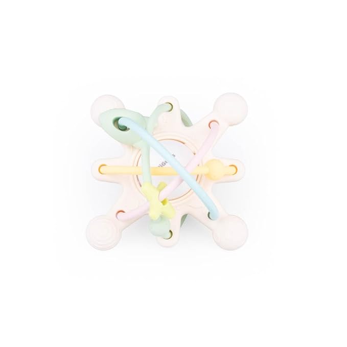 Cosmo Silicone Baby Rattle Teether ??Pastel | BPA-Free 3D Sensory Teething Toy | Multi-Textured Chewable Arms & Pullable Rings | Food Grade Silicone | Developmental Grip Toy 3-36 Months