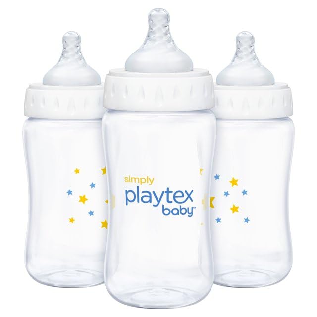 Playtex Baby Simply Playtex Complete Tummy Comfort Baby Bottles, 9 Oz (3 Count), Anti-Colic & Anti-Reflux Bottles for Newborn and Breastfeeding Babies, Feeding Essentials