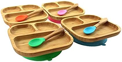 Baby Toddler Stay Put Dish, Kids Suction Plate, Bamboo Cute Tableware (Light green)