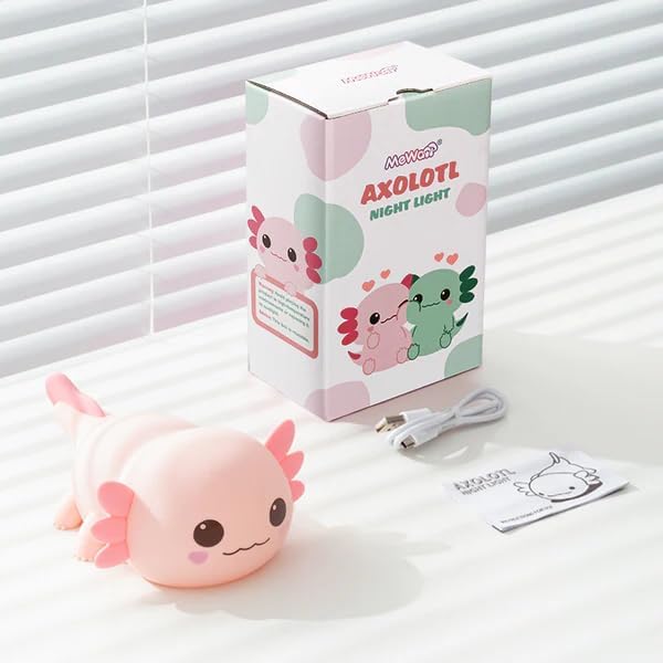 Mewaii Huggwaii Squishy Axolotl Night Light for Kids ??Dimmable Silicone Axolotl Lamp, 2025 Upgraded Baby Night Light, Rechargeable, 20H Battery Life, Sleep Aid Gift for Toddlers, Girls&Room Decor