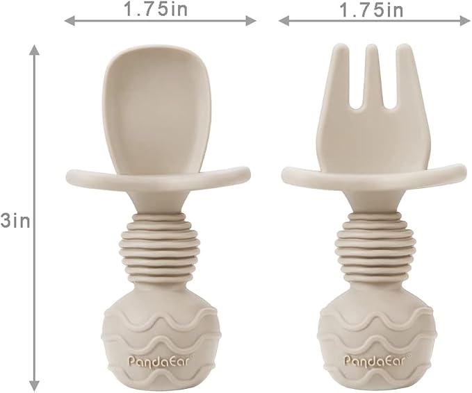 PandaEar Silicone Baby Spoons & Toddler Utensils (Blue/Brown/Red)