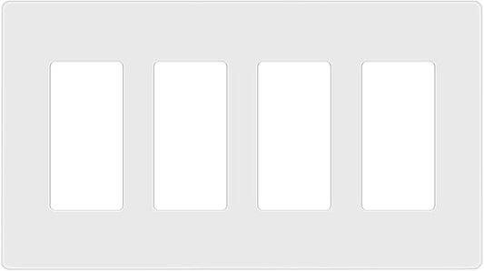 TG Screwless Decorator Wall Plates Child Safe Outlet Covers, Size 4-Gang 4.68" H x 8.30" L, Unbreakable Polycarbonate Thermoplastic, UL Listed, Glossy, White (1 Pack)