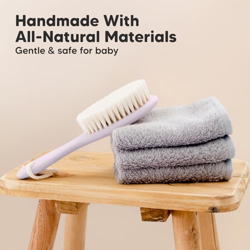 KeaBabies Baby Hair Brush and KeaBabies Baby Hooded Towel - Wooden Brush with Soft Goat Bristles, Soft and Absorbent Bath Towel Rags for Kids, Cradle Cap Hairbrush