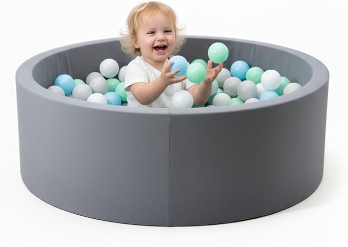 Foam Ball Pit - 36.5" x 13.2" Ball Pit for Toddlers,Round Soft Playpen with 100% Cotton Cover & High-Resilience Memory Foam,Machine Washable,Indoor Outdoor (Grey,Not Includes Balls)