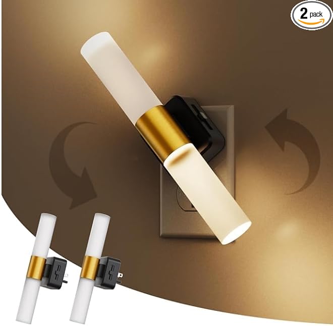L LOHAS LED Night Light, 2 Pack Night Lights Plug into Wall, 3000K Soft White, 0-100LM Adjustable Brightness, 180° Rotating Plug in Night Light with Auto Light Sensor (Matte White)