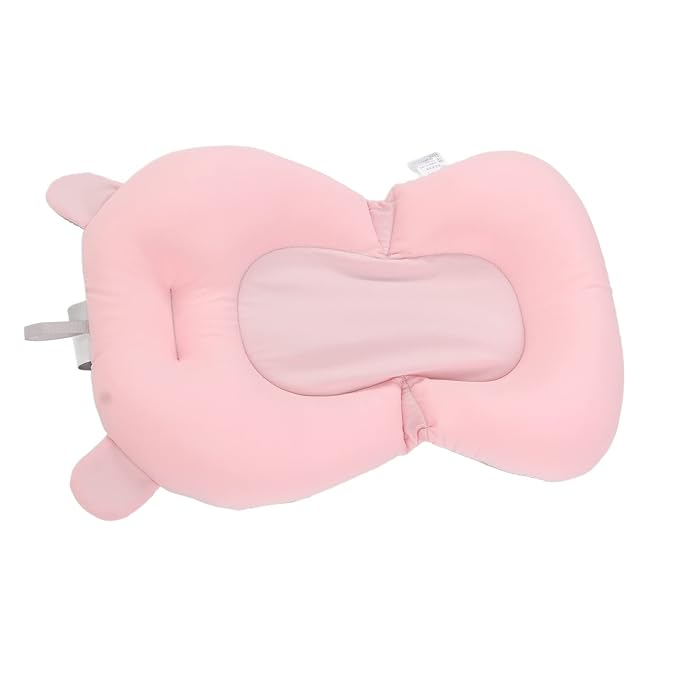 Baby Bath Seat Cushion, Floating Safe Foldable Adjustable Infant Bath Supporter for Newborn, Soft Bath Pillow Baby Bath Pillow for Bathtub (Pink Bear)