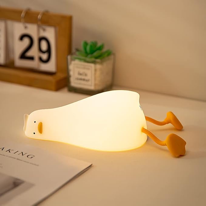 Lying Flat Duck Night Light, 3 Level Dimmable LED Nursery Nightlight,Cute Lamps Silicone Light Up Duck,Rechargeable Bedside Touch Lamp for Breastfeeding Toddler Baby Kids Decor