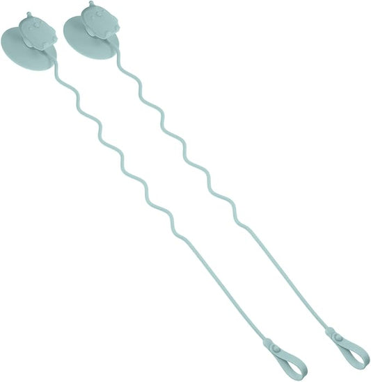 Abaodam Utensils Holder Strap with Silicone Suction Cup Stainless Steel Fork and Spoon Training for Drop Highchair Accessory Green Dining Aid
