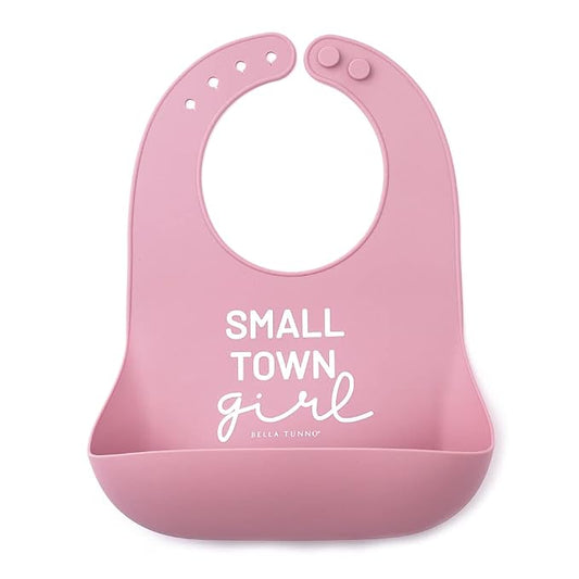 Bella Tunno Baby Bib for Eating, Waterproof Silicone Bib with Large Food Catcher, Adjustable Fit for Babies 4-12 months & Toddlers 1-3 Years, Boys & Girls, Small Town Girl