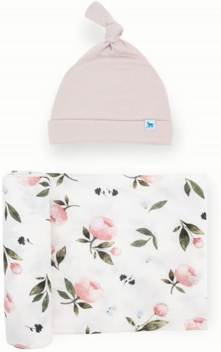Little Unicorn Premium Stretch Knit Swaddle & Hat Set | Ultra-Soft with Optimal Stretch for Newborns | Giftable Set (Watercolor Rose)