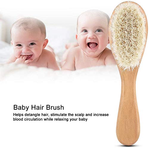 Hair Brushes Baby Head Brush, Kids Soft Goat Hair Comb Wood Infant Massage Scrub Tool Newborn Shower Registry Gift, Wooden Baby Hair Brush Hairbrush for Newborn and