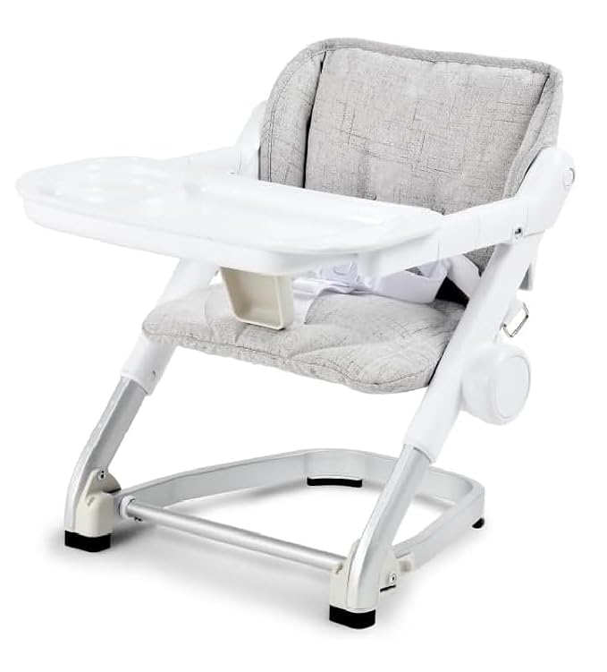 Feed Me 3-in-1 Travel High Chair Booster Seat for Infants and Toddlers - Transitional, Compact & Fits Any Chair, Swivel Tray, Shadow Gray