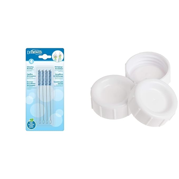 Dr. Brown's Natural Flow Reusable Baby Bottle Vent System and Reservoir Cleaning Bristle Brush & Travel and Storage Baby Bottle Caps for Natural Flow and Options+ Baby Bottles - 3-Pack - Narrow