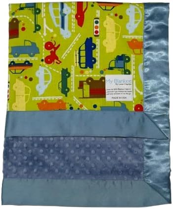 My Blankee Beep Beep Green Pima Cotton with Periwinkle Minky Dot Baby Blanket
