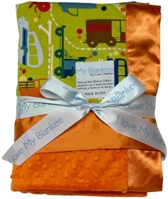 My Blankee Beep Beep Green Pima Cotton with Minky Dot Orange Baby Blanket