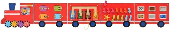 Monläurd® Wooden Train Activity Wall Panel for Kids, Sensory Wall Toy, Activity Cube, Wall Toys for Toddlers 1-3, Playroom Toys, Daycare Furniture, Montessori Busy Board