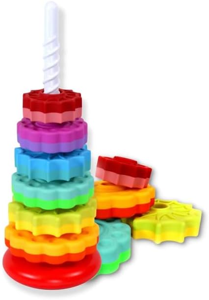 Spinning Stacker Toy - Rainbow Ring Stacker Montessori Baby Toys for 15 Months+ - Sensory & Learning Toys for Toddlers for Boys & Girls