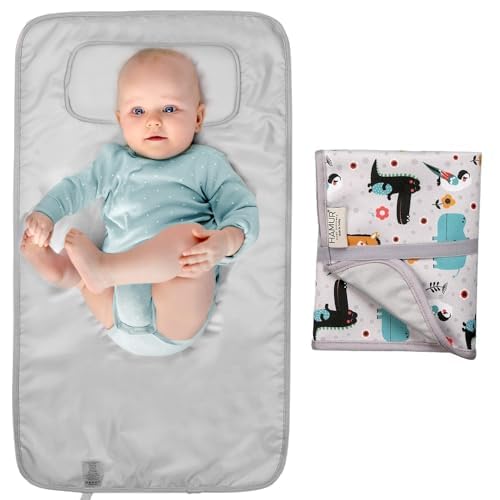 Hamur Home Portable Changing Pad ??Waterproof, Washable & Easy Wipe Clean, Foldable Travel Baby Changing Mat for Diaper Bag, Compact & Lightweight, Must-Have for Newborns (Animal Pattern)