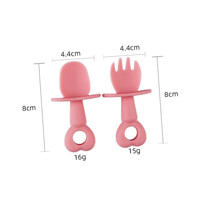 Yardwe 2pcs Adorable Boy Girl Fork Spoon Heart-Shaped Food-Grade Silicone Tableware for Training Safe Non- Design for Years Old