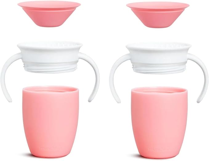 Munchkin Miracle 360 Cups for Toddlers sippy cups, toddler cups spill proof with Dentist Recommended Spoutless Design, BPA-Free Kids Cups, Easy to Clean, 7oz, 6 Months (Rose, 2 Count)