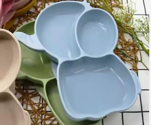 OLA Elephant Feeding Plate|, 100% Silicone | Divided Plates |Suction Plates for Baby| Dusty blue