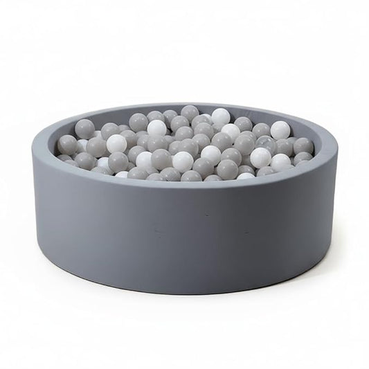 Foam Ball Pit for Toddlers - 36.5" x 13.2" Toddler Ball Pit (Includes 150 Balls),100% Cotton Cover & High-Resilience Memory Foam, Machine Washable, Foldable for Indoor/Outdoor (Grey)