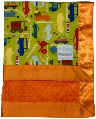 My Blankee Beep Beep Green Pima Cotton with Minky Dot Orange Baby Blanket