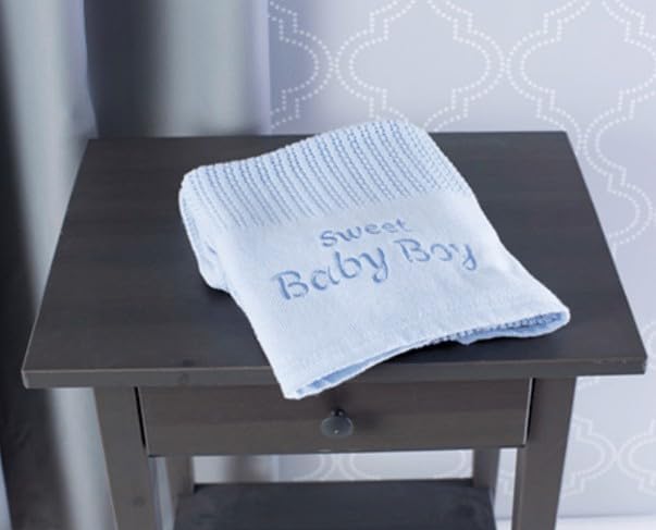 Cotton Knit Baby Blanket with Embroidery, Sweet Baby Boy, 30 in. x 40 in., Blue