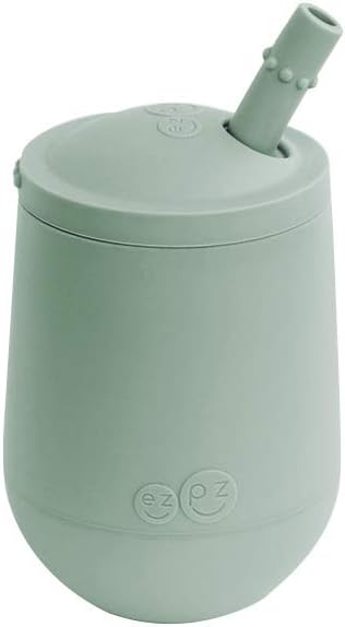 ezpz Mini Cup + Straw Training System (Sage) - 9 Months+ - 100% Silicone Training Cup for Infants + Toddlers - Designed by a Pediatric Feeding Specialist