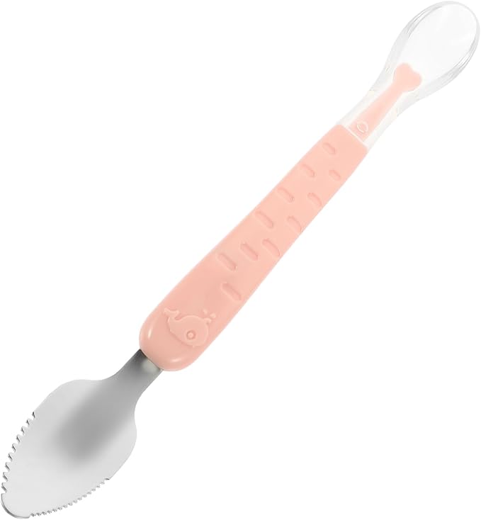 TIDTALEO Double-head Stainless Steel and Silicone Spoon with Storage Box Fruit Puree Scraping and Feeding Utensil Lightweight Portable Cutlery for Self-feeding and Weaning Essentials