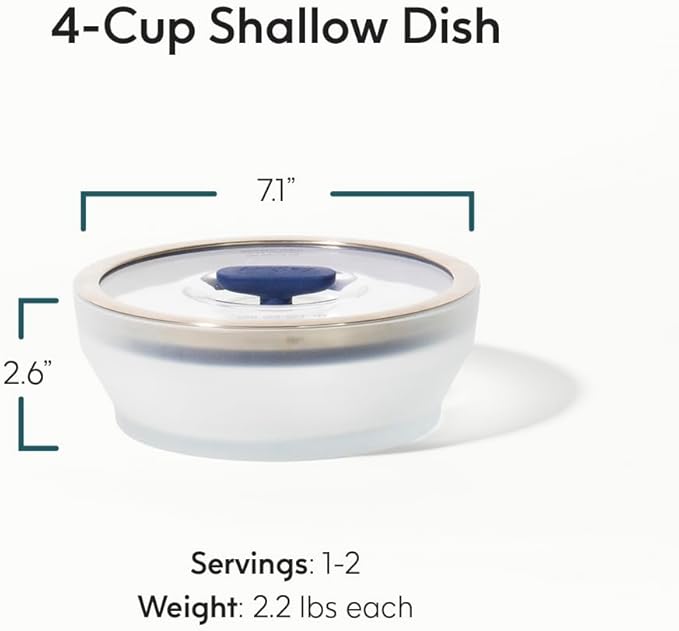 Anyday 4-Cup Microwave Cookware & Glass Container with Glass Lid, Plastic-Free Shallow Food Storage | Stackable Airtight Steamer with Vented Lid for Microwave-Safe Reheating, Steaming Vegetables