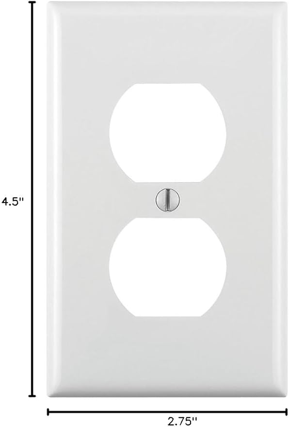 Leviton 1-Gang Duplex Device Receptacle Wallplate, Standard Size, Thermoplastic Nylon, Device Mount, 1 Pack, 80703-W, White