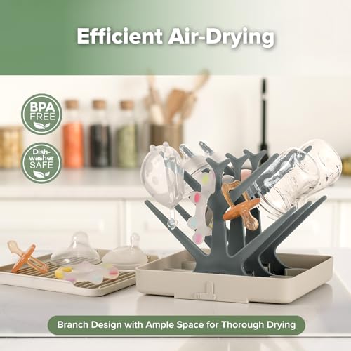 haakaa Portable Baby Bottle Drying Rack & Multipurpose Silicone Microwave Bottle Sterilizer (Grey)