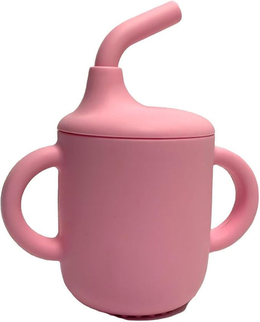 Silicone Baby Sippy Cups Training Cup Straw Cup, Shatterproof Toddler Sippy Cups with Straw, Silicone Drinking Training Cup Silicone Baby Training Cup for Infants Toddlers and Kid (Pink)