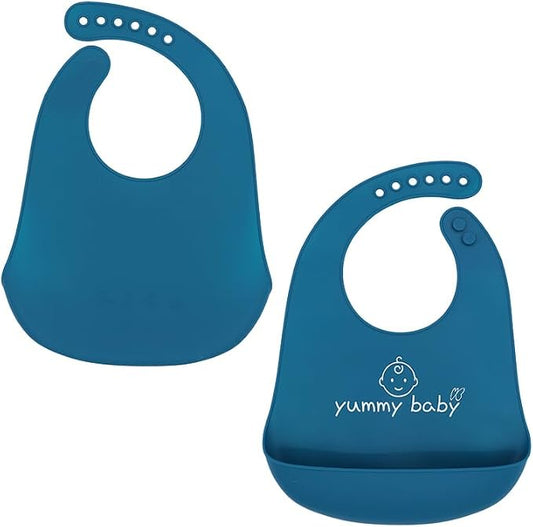 Yummy Baby Improved Silicone Baby Bib, Ultra Soft Adjustable Waterproof with Spill Pocket, BPA Free, CPC Certified