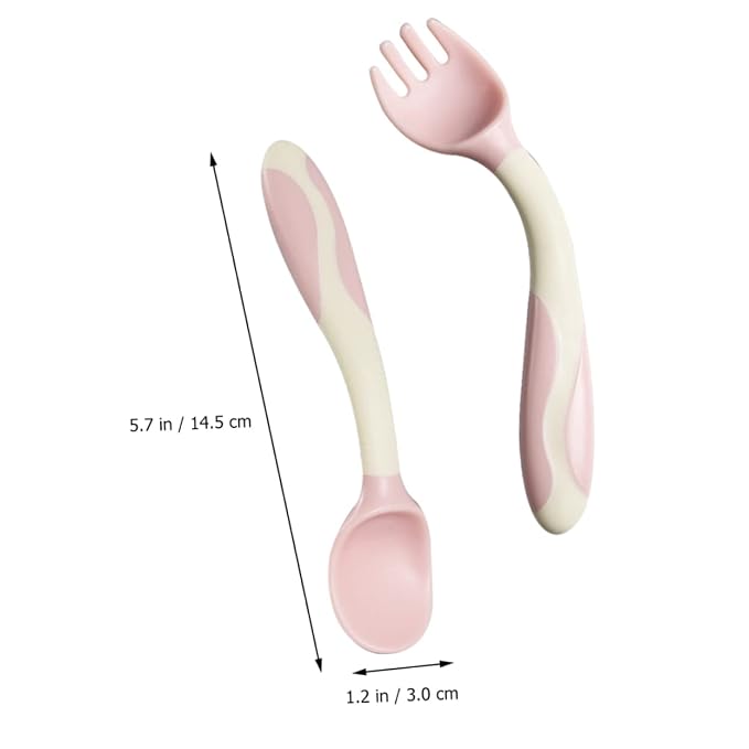 Wakauto 2 Sets Silicone Spoons and Forks Flexible Bendable Feeding Utensils Training Cutlery for Dining Soft Tips in